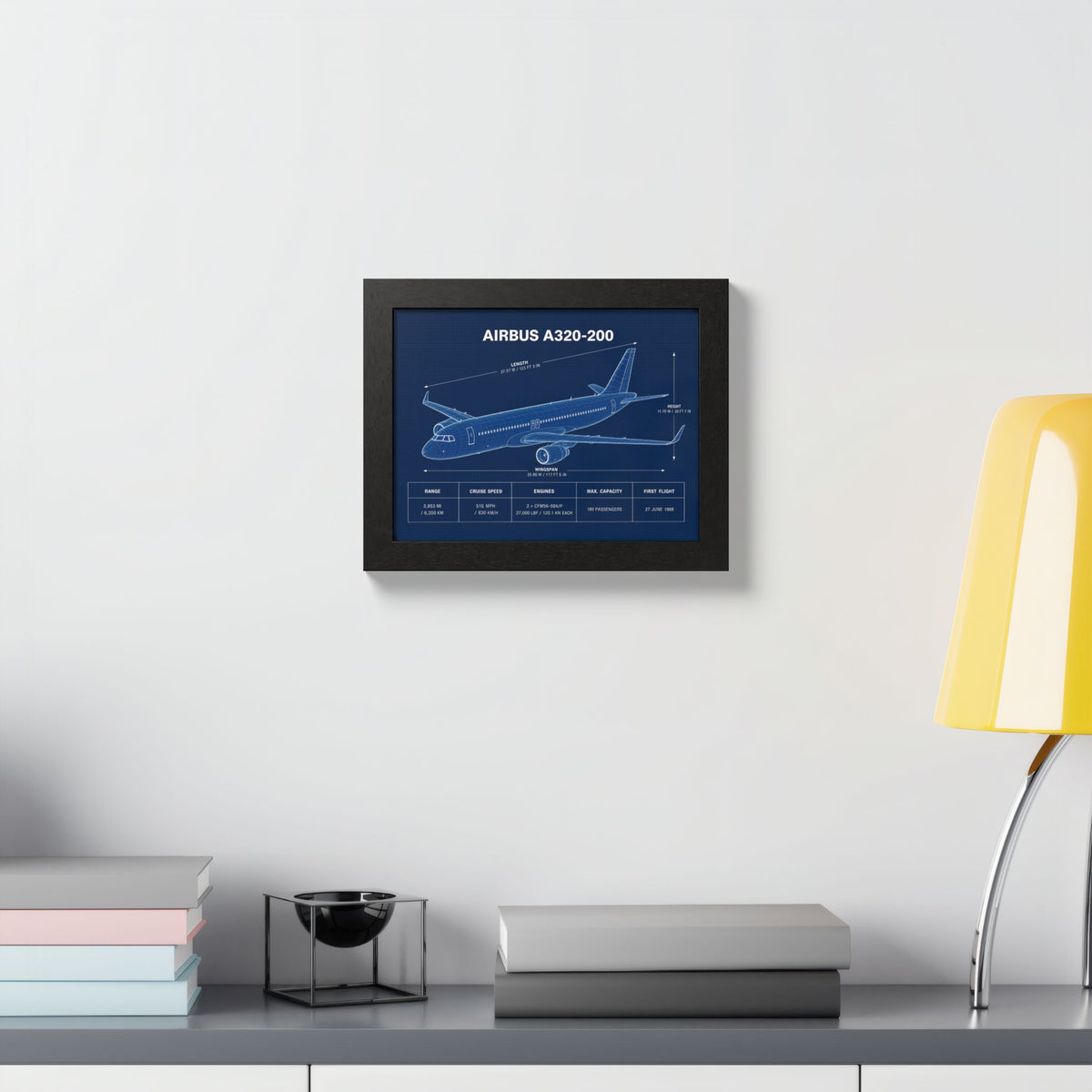 Airbus A320-200 technical aircraft blueprint wall decor