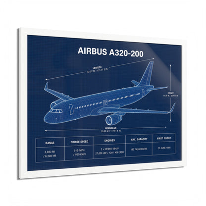 Airbus A320-200 framed airplane blueprint art