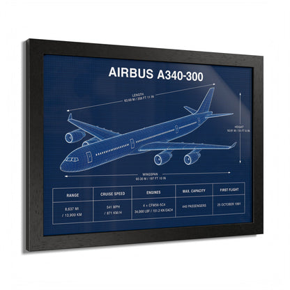 Framed aviation print featuring the Airbus A340-300