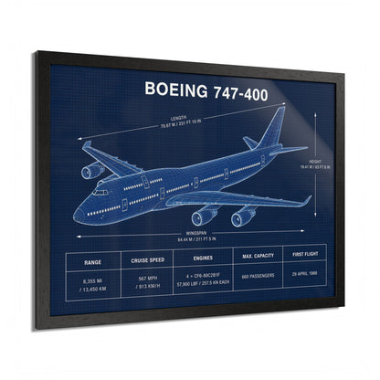 Boeing 747-400 framed technical aircraft illustration