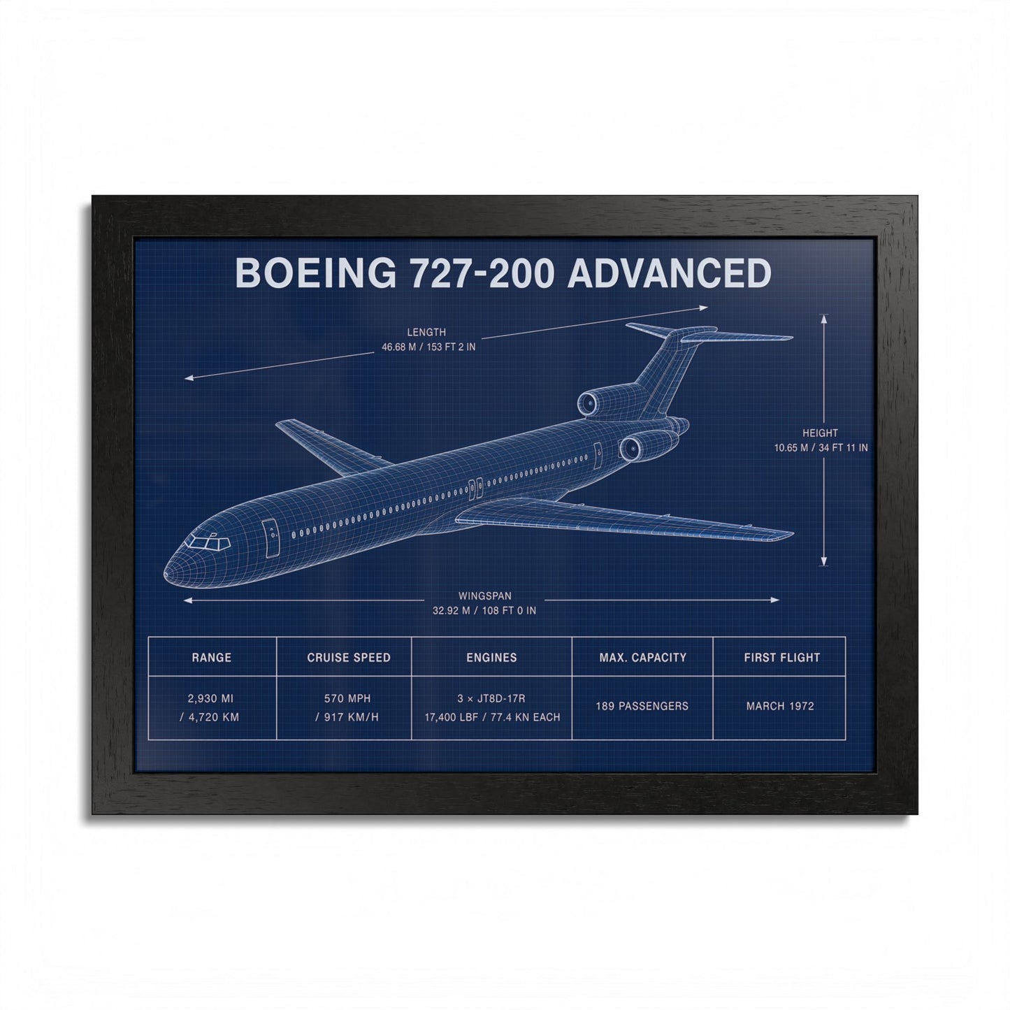 Boeing 727-200 Advanced Framed Poster