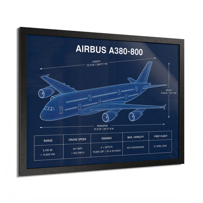 Airbus A380-800 framed technical aircraft illustration