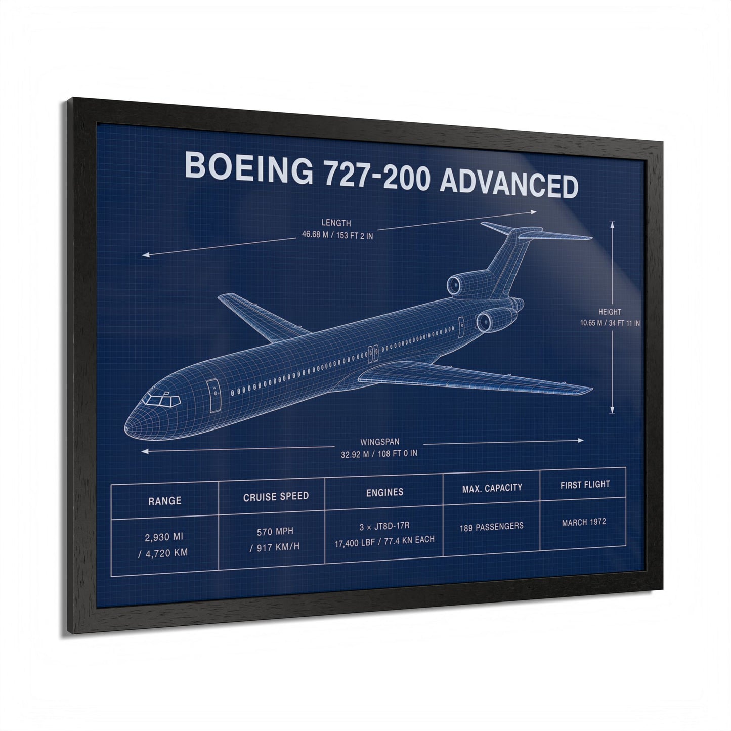 Boeing 727-200 Advanced Framed Poster