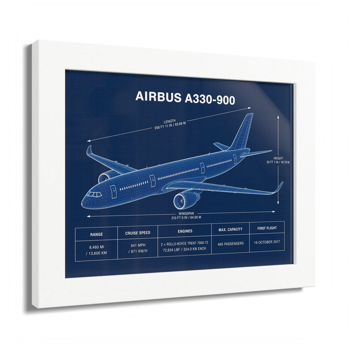 Airbus A330-900 framed blueprint poster, aviation wall art