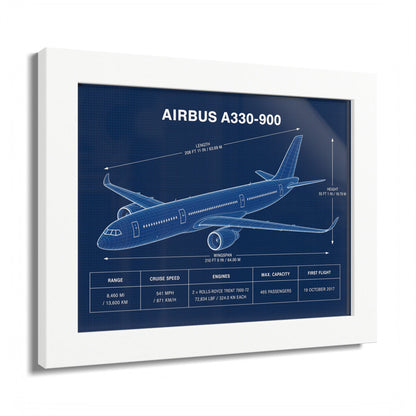 Airbus A330-900 framed blueprint poster, aviation wall art