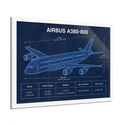 Airbus A380-800 framed airplane blueprint art
