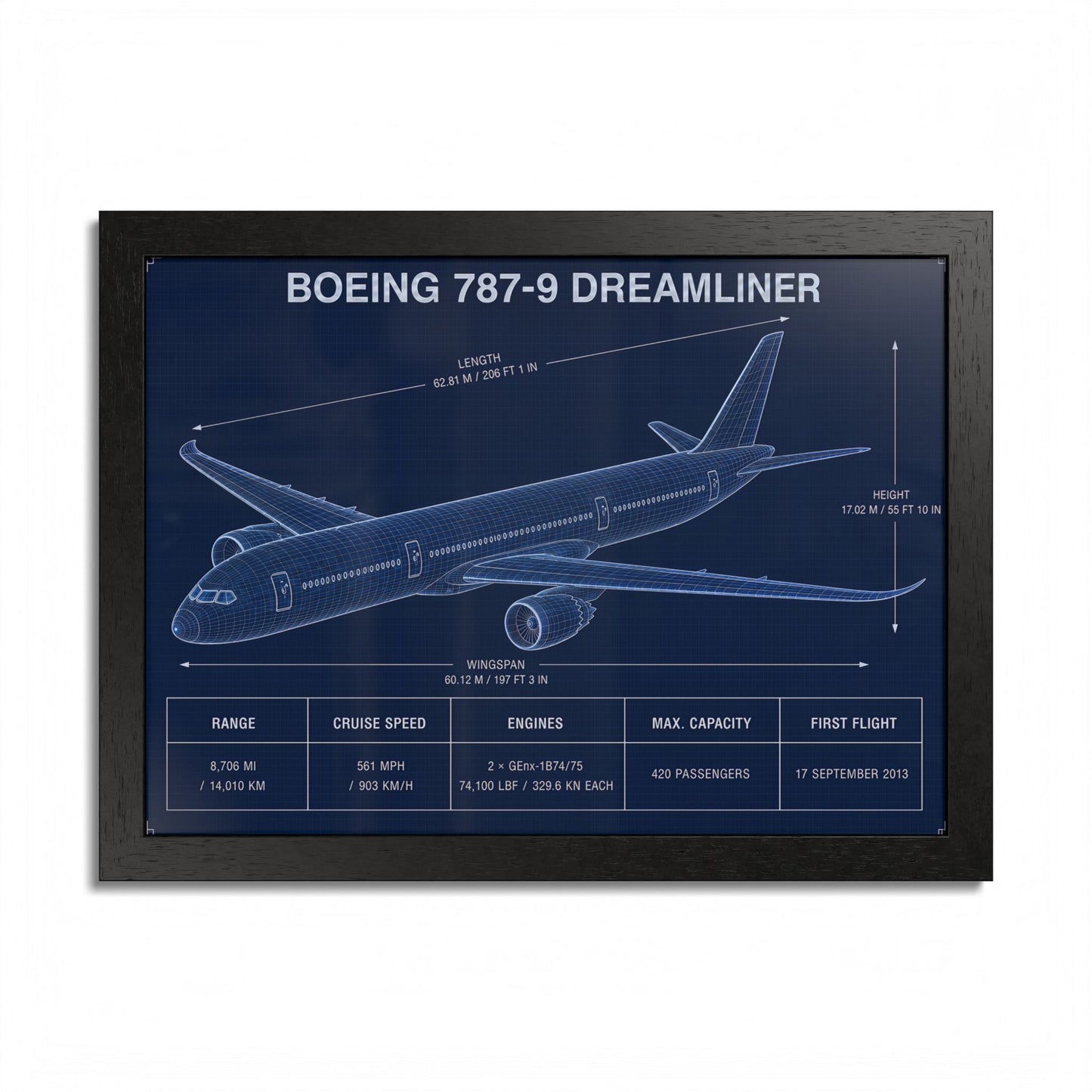 Boeing 787-9 Dreamliner Framed Poster