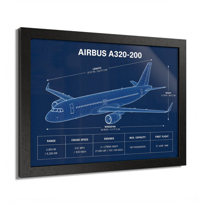Framed aviation print featuring the Airbus A320-200
