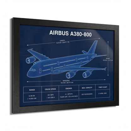 Framed aviation print featuring the Airbus A380-800