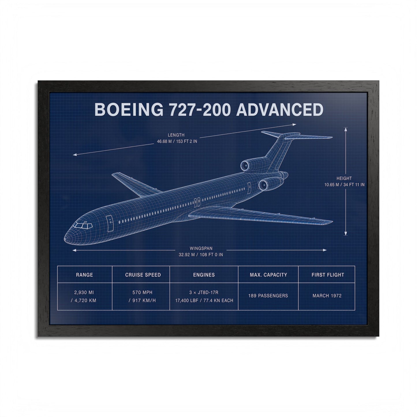 Boeing 727-200 Advanced Framed Poster