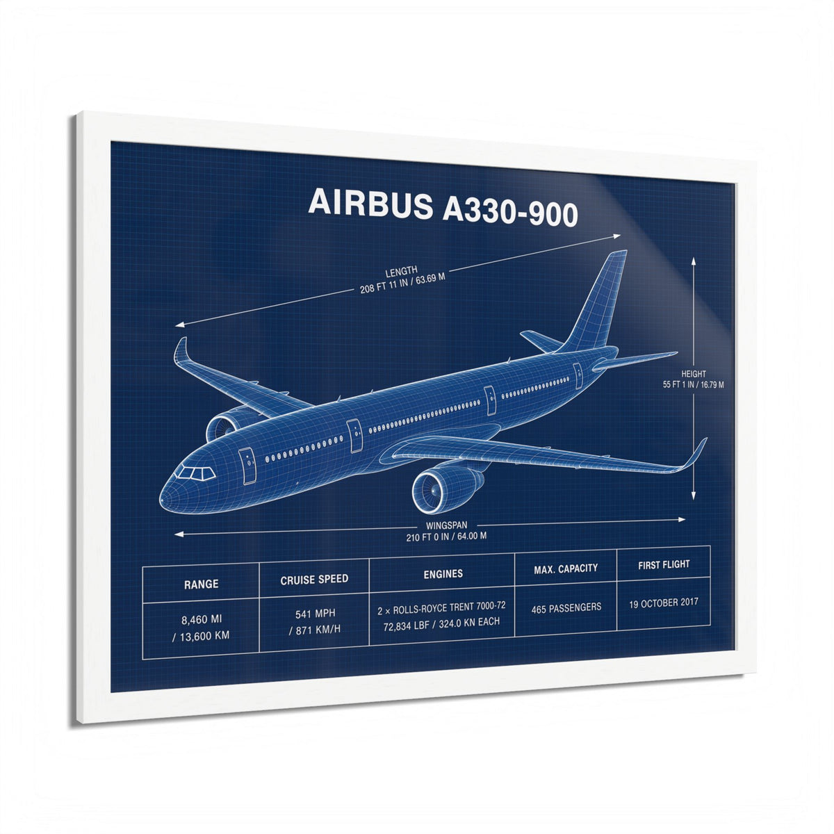 Airbus A330-900 framed airplane blueprint art