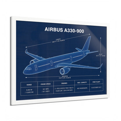 Airbus A330-900 framed airplane blueprint art
