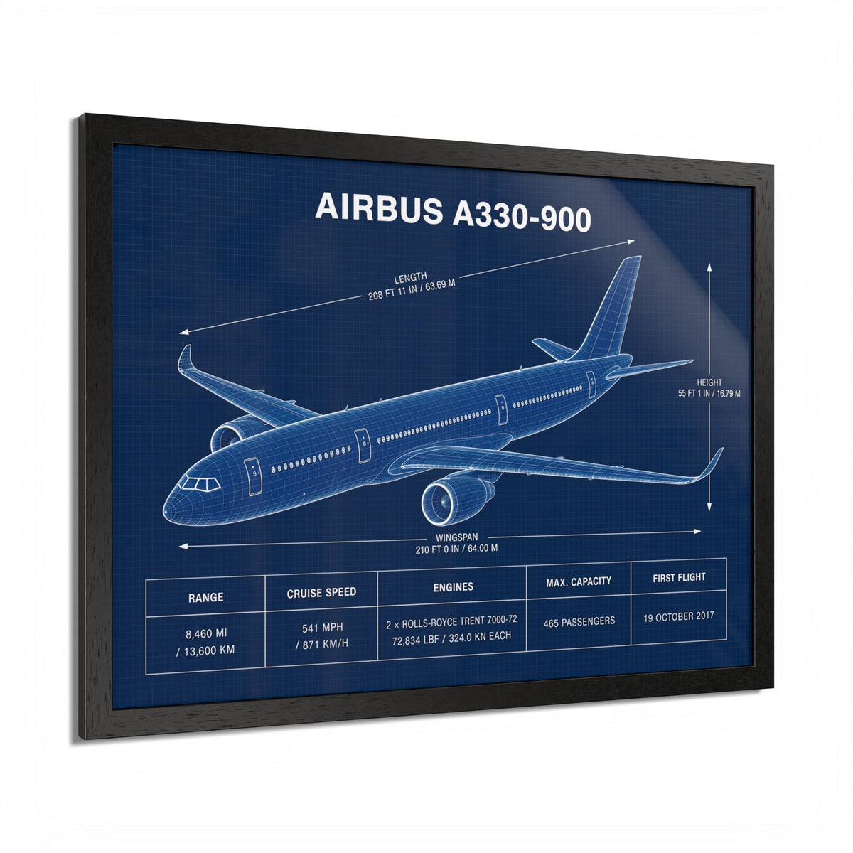 Airbus A330-900 framed technical aircraft illustration