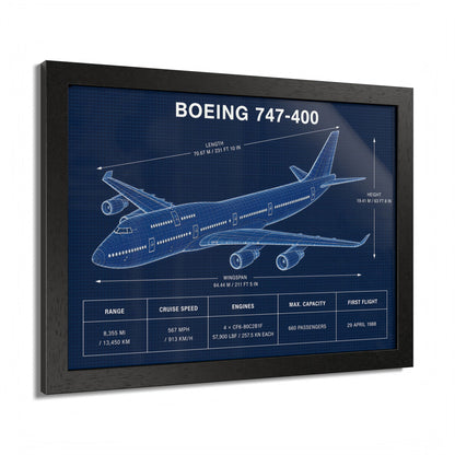 Framed aviation print featuring the Boeing 747-400