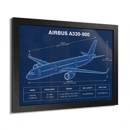 Framed aviation print featuring the Airbus A330-900